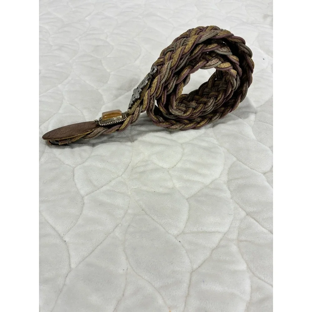 Vintage Braided Woven Belt with Decorative Stones and Metal Accents Boho Style‎